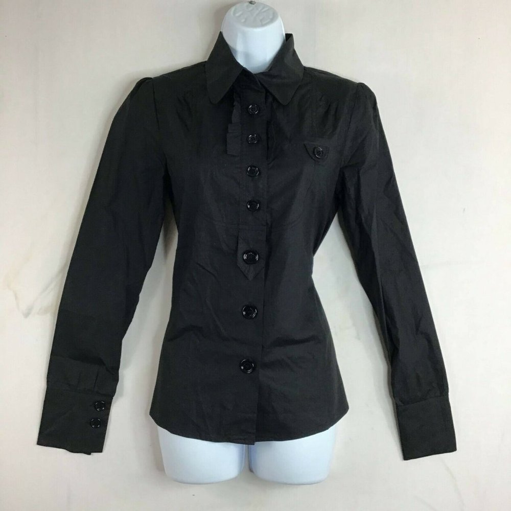 ANNARITA N Women's Black Classic Long Sleeve Button Up Casual Shirt Size 6